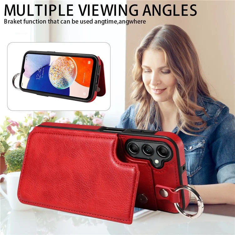 003 For Samsung Galaxy A14 4G / 5G Case with Card Holder Ring Buckle Protective Leather Back Cover