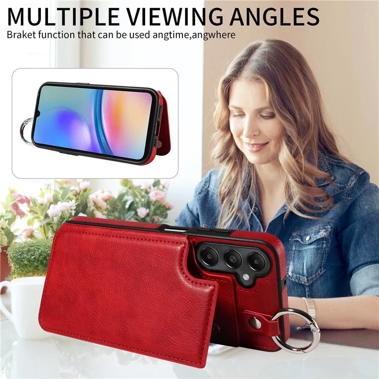 003 For Samsung Galaxy A05s 4G Case Card Holder Leather Phone Back Cover Ring Buckle