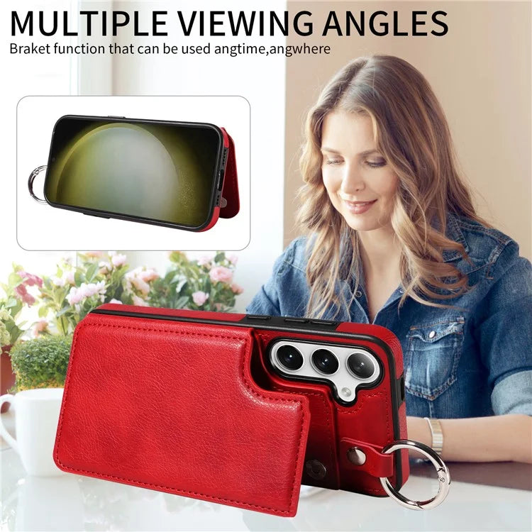 003 For Samsung Galaxy S24+ Case Multiple Card Slots Leather Phone Cover Finger Grip Ring