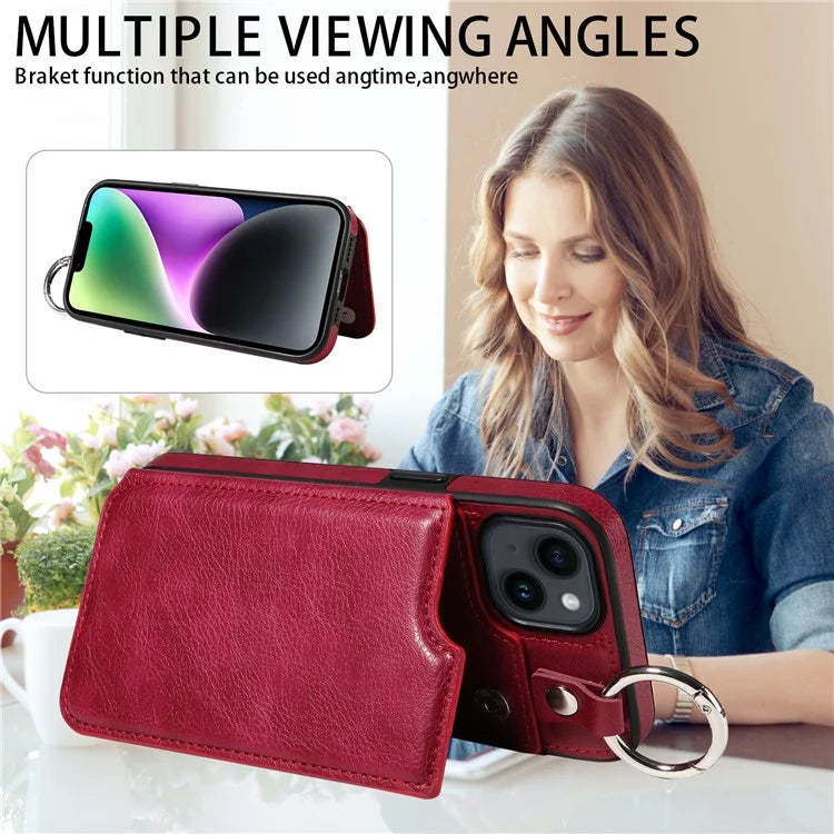 003 For iPhone 14 Case Anti-Drop Ring Buckle PU Leather + TPU Phone Cover Litchi Texture