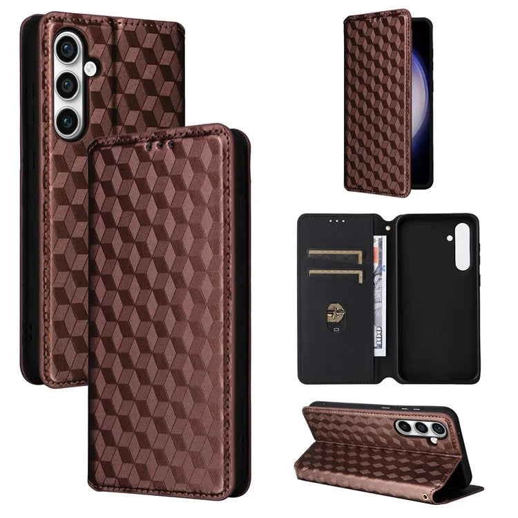 For Samsung Galaxy S24 FE Wallet Case Rhombus Imprint Leather Phone Cover