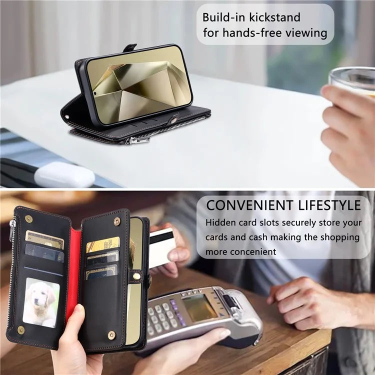 015 Style For Samsung Galaxy A55 5G Shockproof Case with Straps Leather Wallet Phone Cover