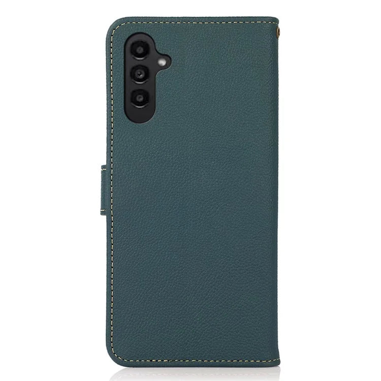 KHAZNEH For Samsung Galaxy S24 FE Case RFID Blocking Genuine Cow Leather Wallet Phone Cover