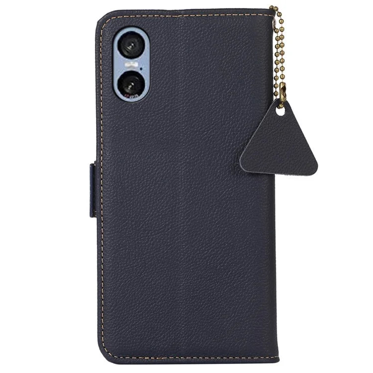 TJ For Sony Xperia 5 VI Stand Case Genuine Cow Leather Phone Cover RFID Blocking