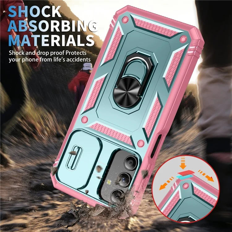 For Samsung Galaxy A15 4G / 5G Case TPU+PC Slide Camshield Kickstand Phone Cover