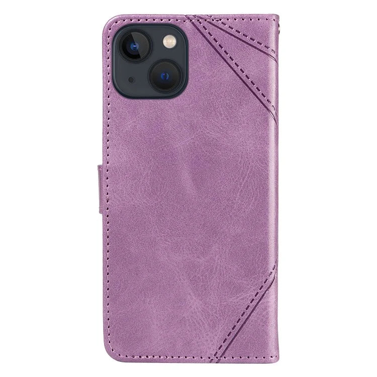 For iPhone 14 Case Wallet Geometric PU Leather Phone Cover Calf Texture