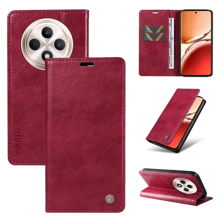 YIKATU YK-006 For Oppo Reno12 F 4G Case Wallet Litchi Grain Leather Phone Cover Magnetic Auto-Absorbed