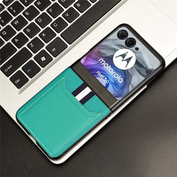 For Motorola Razr 50 5G Case Litchi Texture Leather+PC Phone Cover with Dual Card Slots