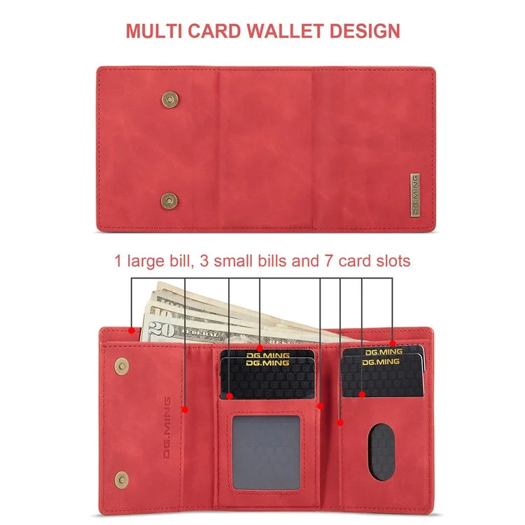 DG.MING M1 Series for iPhone 16 Pro Max Case Kickstand PU Phone Cover with Detachable Wallet