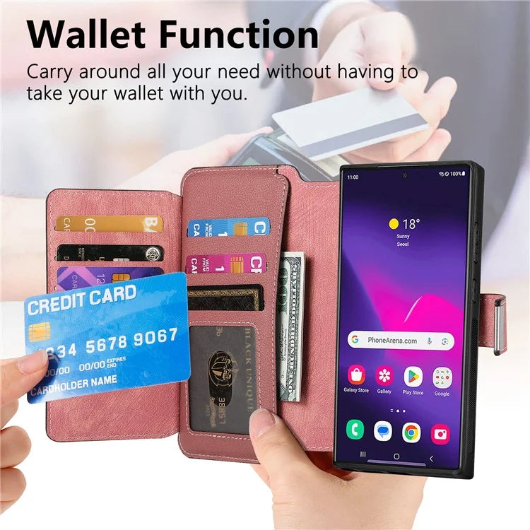 CASENEO MW-02 For Samsung Galaxy S24 Ultra Case Zipper Pocket PU Leather Stand Phone Cover