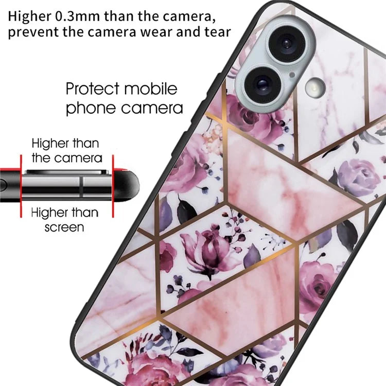 For iPhone 16 Case Shockproof Tempered Glass+TPU Phone Cover Marble Pattern
