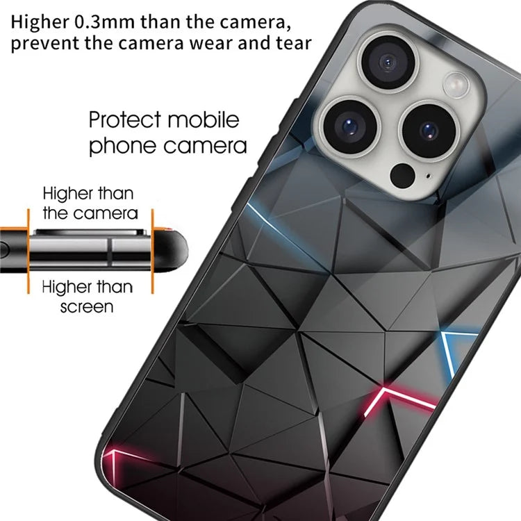 For iPhone 16 Pro Max Case Pattern Printing Anti-Drop Tempered Glass+TPU Phone Cover
