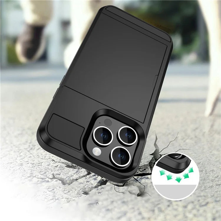 For iPhone 16 Pro Case with Sliding Card Holder PC+TPU Phone Back Cover
