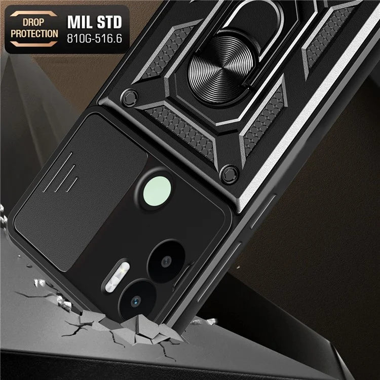 For Xiaomi Redmi A1+ 4G Case with Slide Camera Lid PC+TPU Kickstand Phone Cover