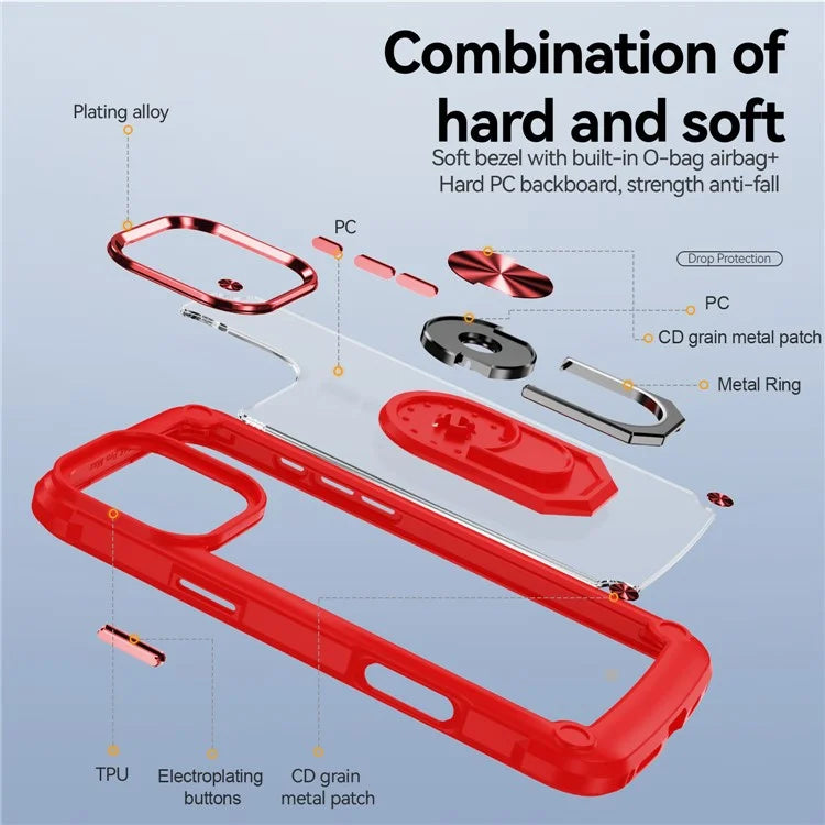 For iPhone 16 Pro Case Alloy Lens Frame PC + TPU Kickstand Phone Back Cover