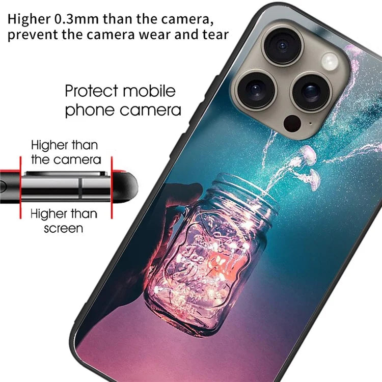 For iPhone 16 Pro Case Tempered Glass TPU Phone Cover Pattern Printing