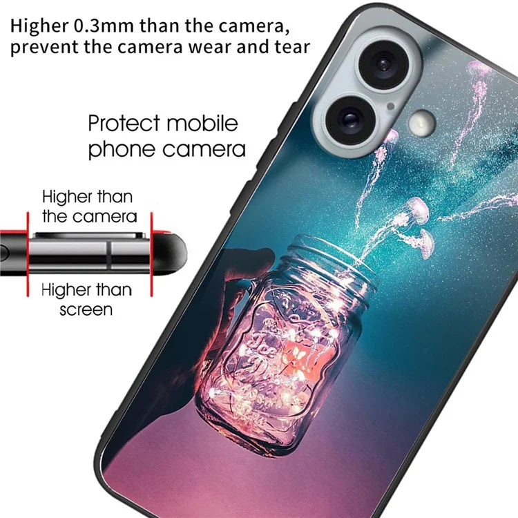 For iPhone 16 Case Pattern Printing Tempered Glass TPU Shockproof Phone Cover