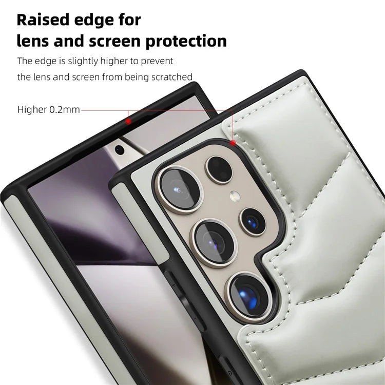 For Samsung Galaxy S24 Ultra Magnetic Case Down Coat Style Leather+TPU Kickstand Phone Cover