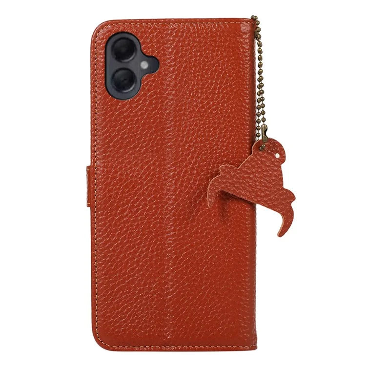 For Samsung Galaxy A06 Case RFID Blocking Litchi Texture Genuine Cow Leather Phone Cover