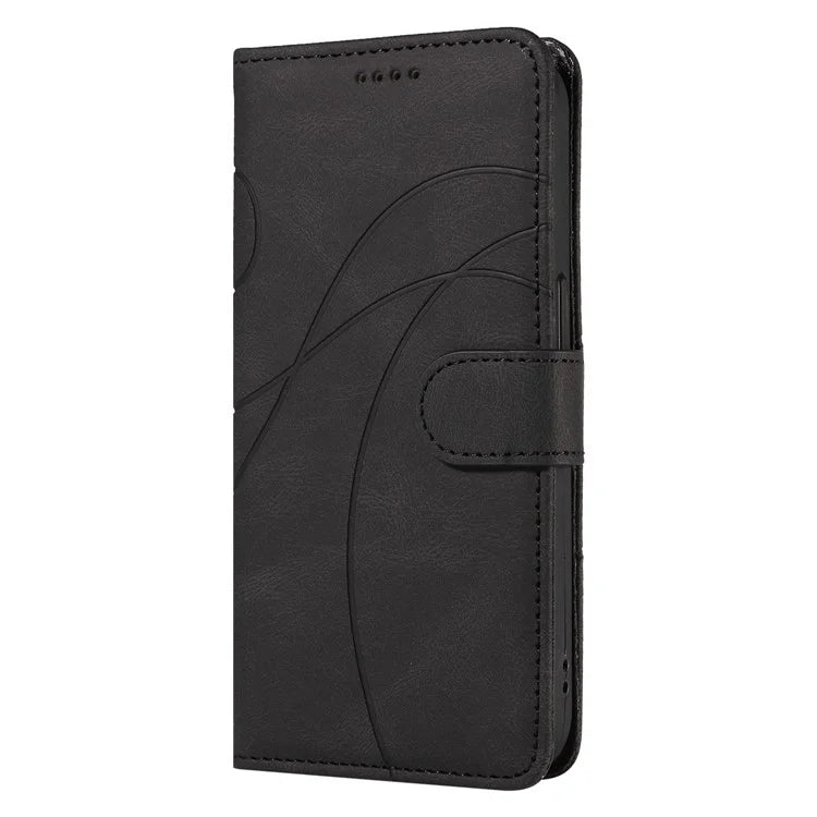 For Samsung Galaxy A06 Case Stand Wallet Leather Phone Cover Curved Line Wrist Strap