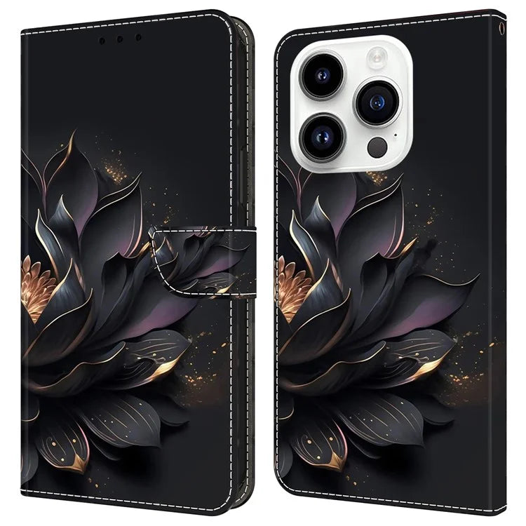For iPhone 16 Pro Max Case Magnetic Clasp 3D Pattern Leather Wallet Phone Cover
