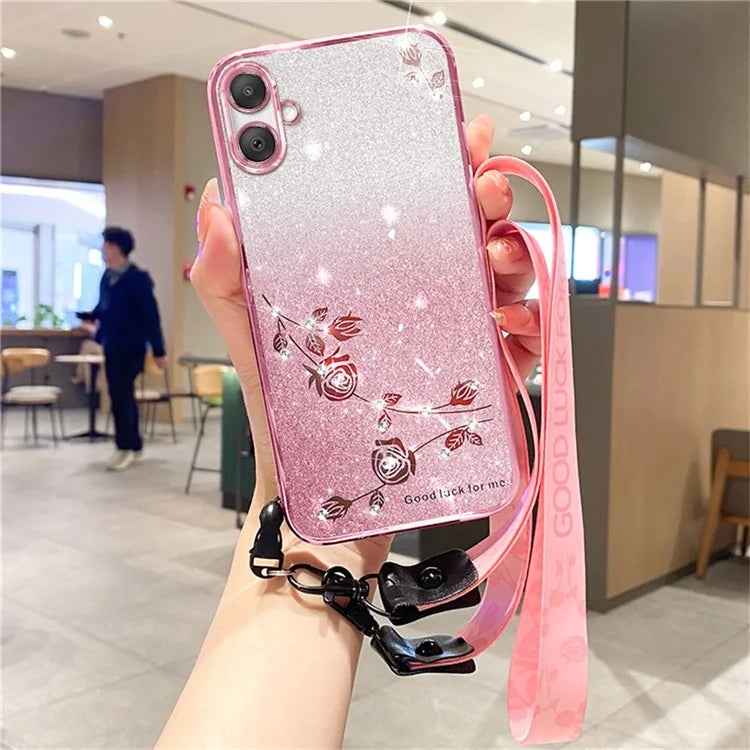 KADEM For Samsung Galaxy A06 Case Flower Pattern TPU Gradient Phone Cover with Lanyards