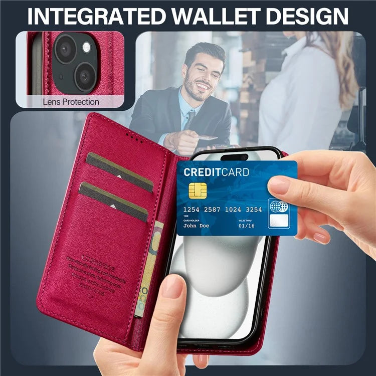 LC.IMEEKE L1 Series for iPhone 14 Plus Case PU Leather Wallet Stand Protective Phone Cover