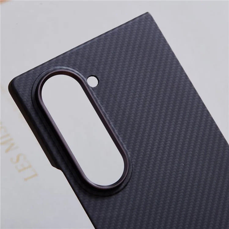 For Samsung Galaxy Z Fold6 5G Case 600D Fine Texture Aramid Fiber Phone Cover with Metal Lens Frame - Black