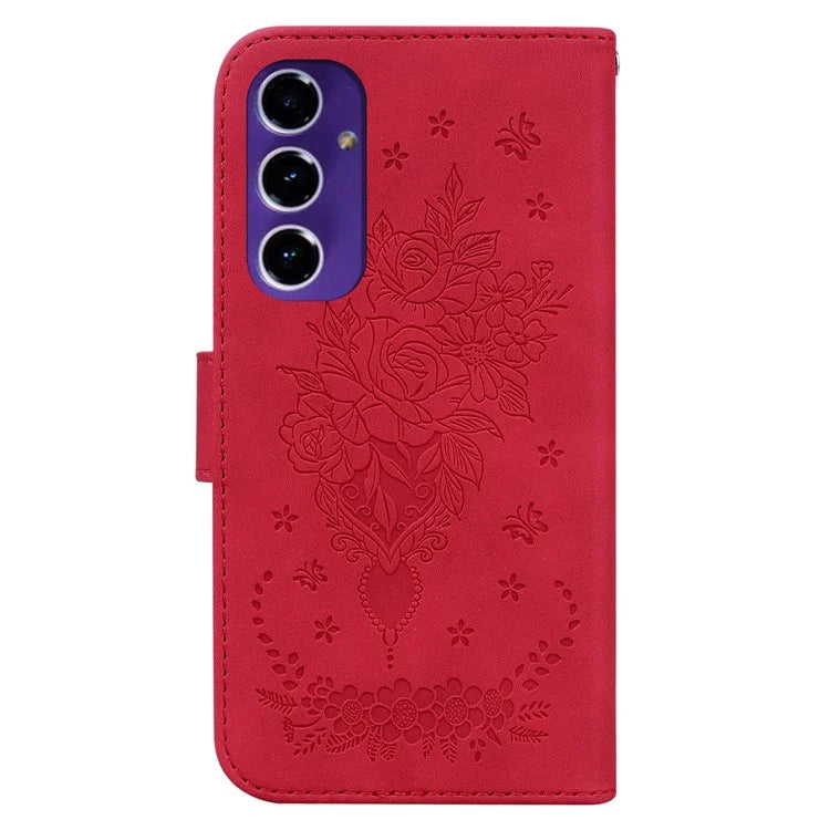For Samsung Galaxy A16 5G Case PU Leather Wallet Phone Cover Butterfly Flower Imprint