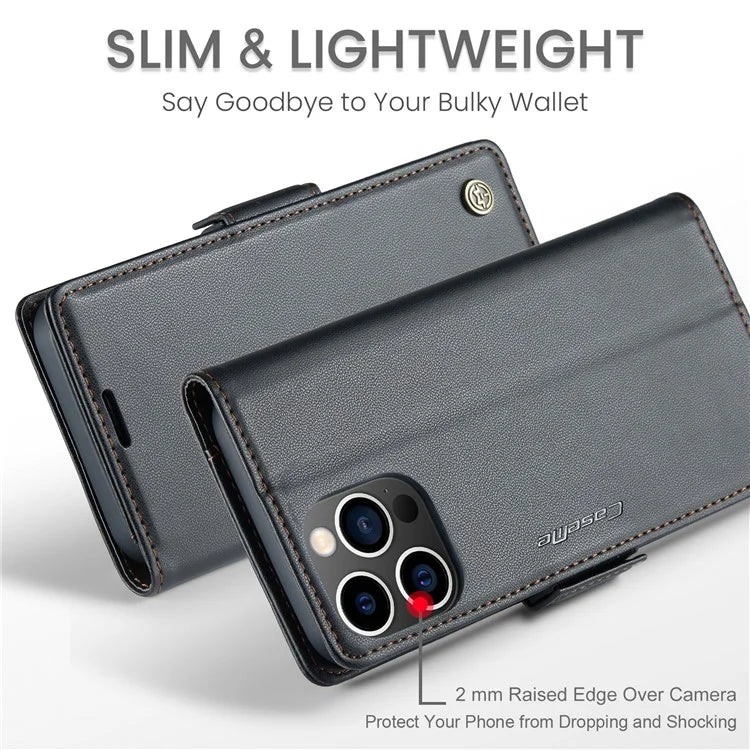 CASEME 023 Series For iPhone 16 Pro Max Case RFID Blocking Glossy Stand Phone Cover