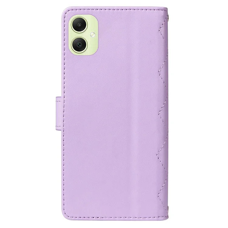 For Samsung Galaxy A05 4G Case Wallet Rhombus Leather Phone Cover with Shoulder Strap, Wrist Strap