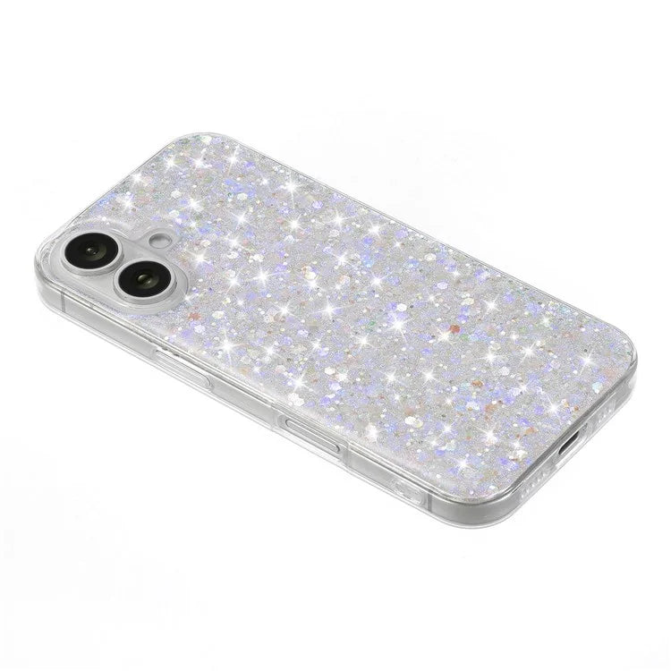 For iPhone 16 Plus Case TPU Drop Protection Epoxy Glittery Sequins Phone Cover