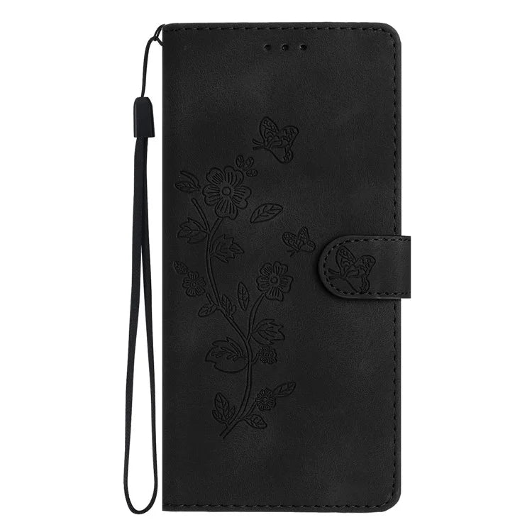 For Samsung Galaxy A16 5G Case Leather Imprinted Flower Phone Cover Wallet with Wrist Strap