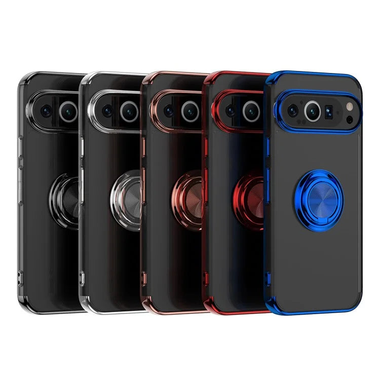 For Google Pixel 9 Pro / Pixel 9 Case Electroplating Kickstand TPU Phone Cover Magnetic Car Mount