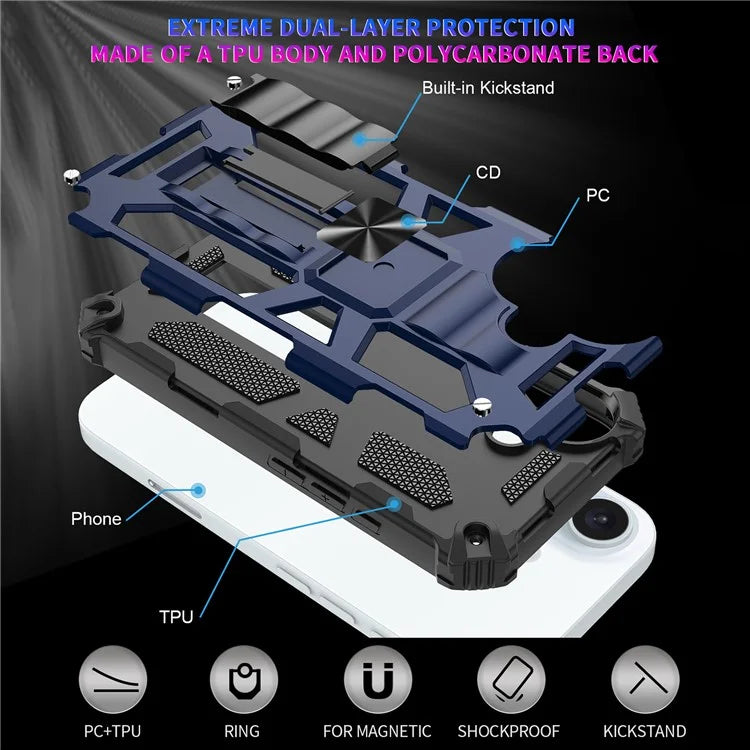 For iPhone 16 Phone Case Kickstand Drop Protection PC + TPU Back Cover