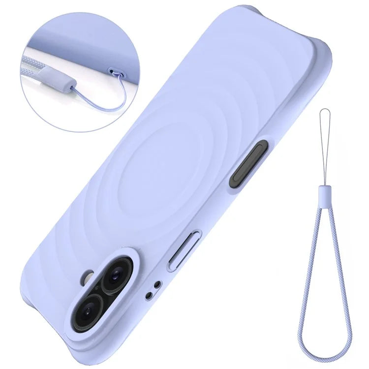 For iPhone 16 Case Compatible with MagSafe Ripple Texture Liquid Silicone Protective Cover with Strap