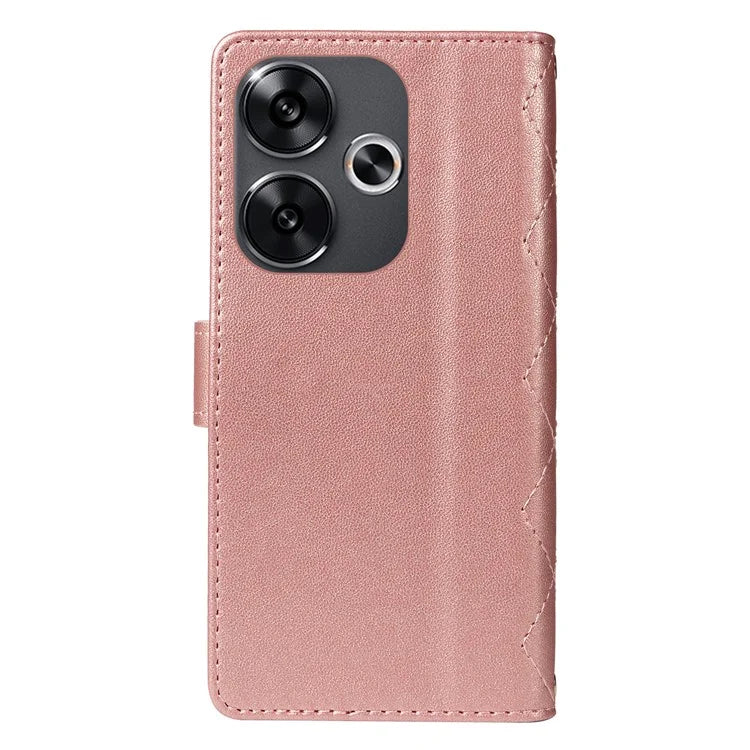 For Xiaomi Redmi 13 5G / 4G / Note 13R 5G / Poco M6 4G Case Wallet Rhombus Leather Phone Cover with Shoulder Strap, Wrist Strap