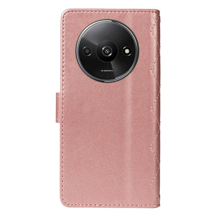 For Xiaomi Poco C61 4G / Redmi A3 4G Case Wallet Rhombus Leather Phone Cover with Shoulder Strap, Wrist Strap