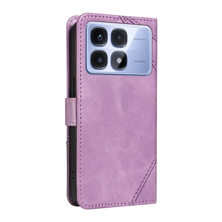 For Xiaomi Redmi K70 Ultra Case Leather Geometric Line Wallet Phone Cover with Wrist Strap