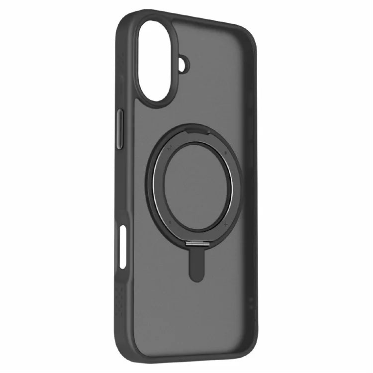 MOMAX MRAP24 For iPhone 16 Plus Magnetic Case TPU+PC Ring Kickstand Phone Cover - Black