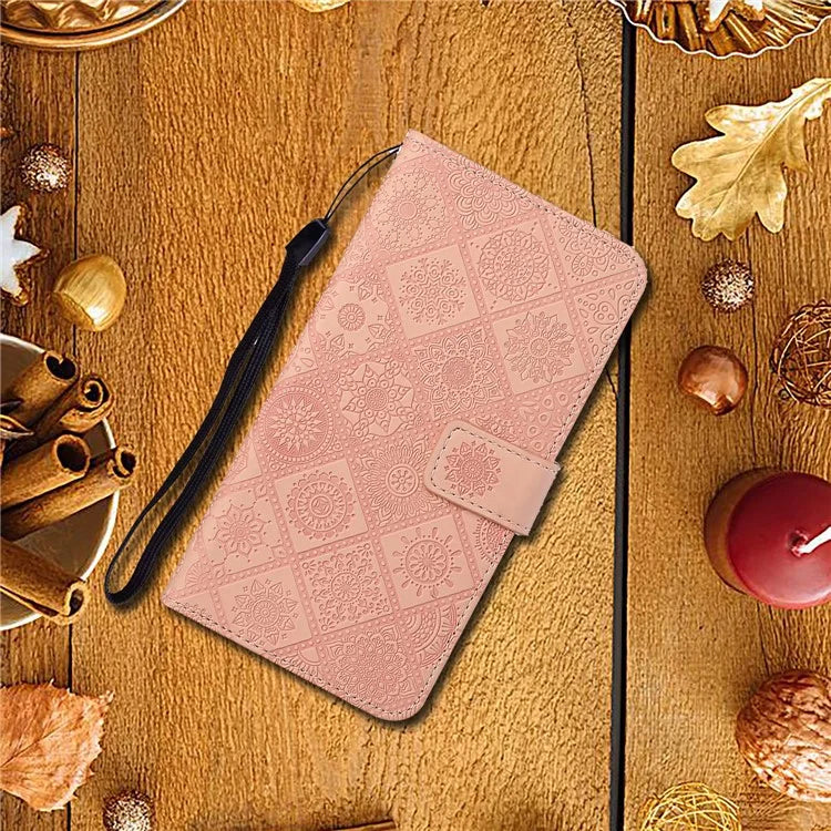For Samsung Galaxy S24 FE Leather Case Ethnic Style Phone Wallet Cover with Strap