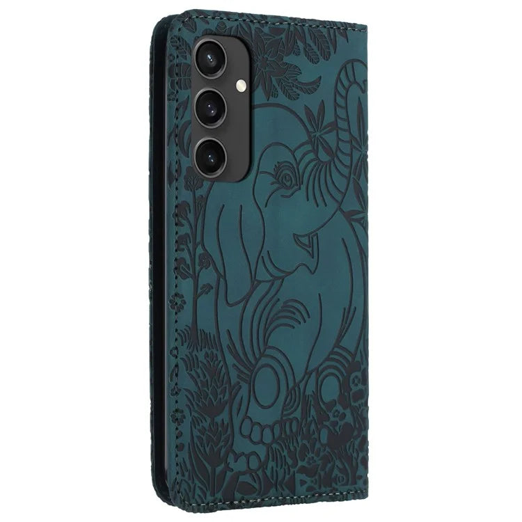 For Samsung Galaxy S24 FE Case PU Leather Wallet Phone Cover Elephant Pattern