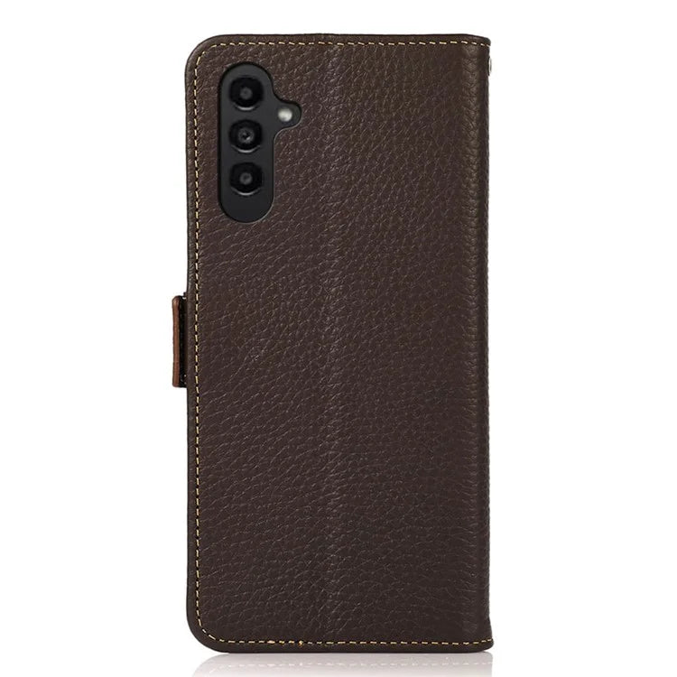 KHAZNEH For Samsung Galaxy M35 5G Phone Case Genuine Cow Leather Cover RFID Blocking