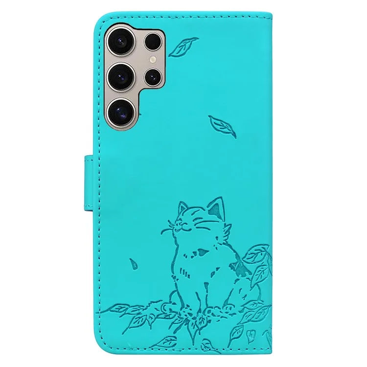 For Samsung Galaxy S24 Ultra Case Wallet Cat Pattern Imprinted Leather Phone Cover