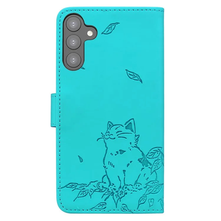 For Samsung Galaxy S24 Case Wallet Cat Pattern Imprinted Leather Phone Cover