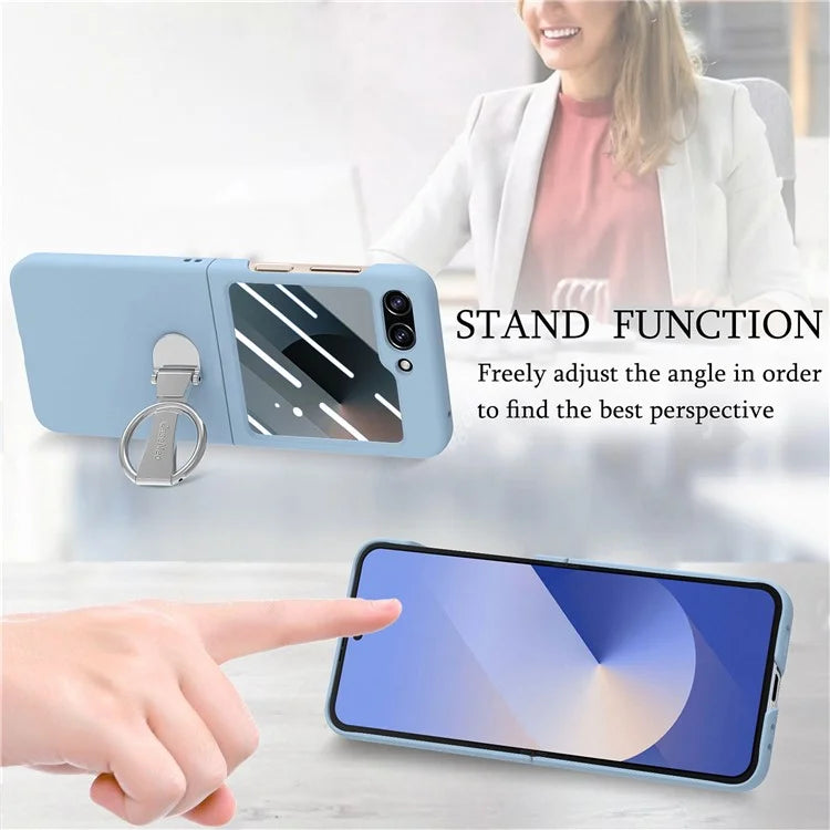 For Samsung Galaxy Z Flip6 5G Case Ring Kickstand PC Phone Cover with Tempered Glass Rear Screen Film