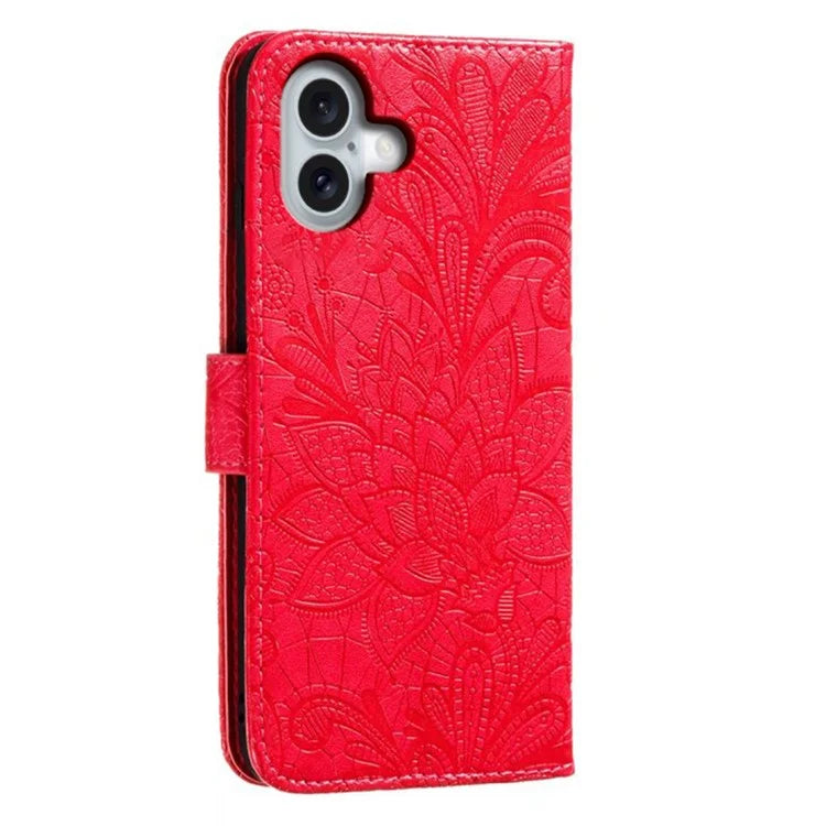 For iPhone 16 Case Lace Flowers PU Leather Flip Wallet Phone Cover