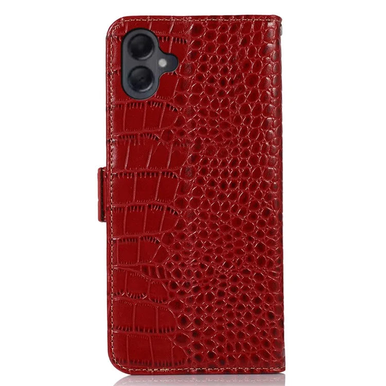 For Samsung Galaxy A06 Case Crocodile Texture Genuine Cow Leather Phone Wallet Cover