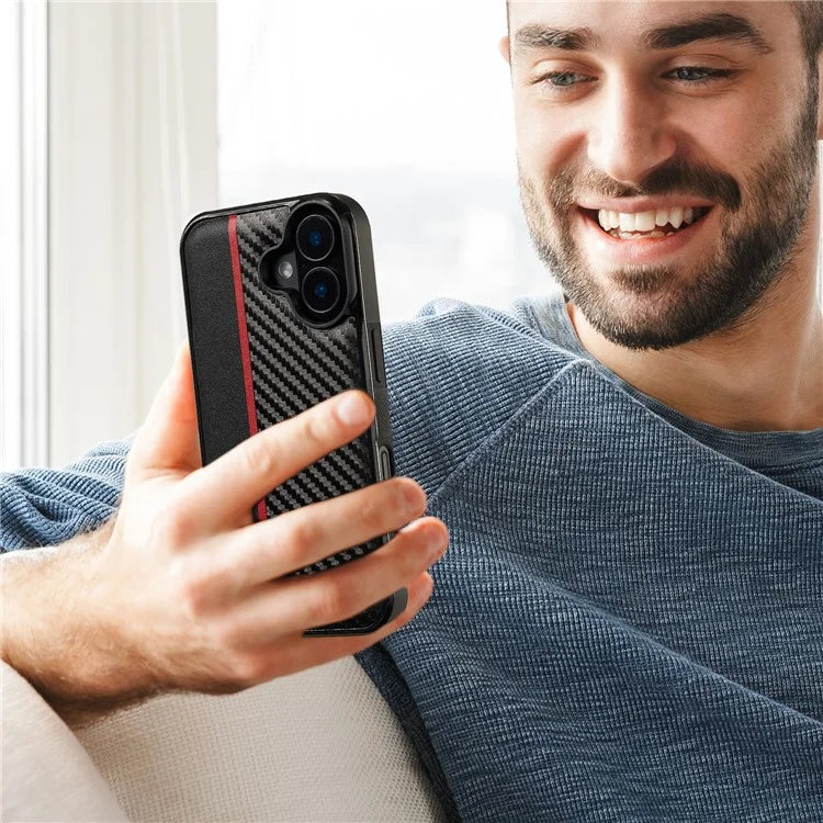 LC.IMEEKE For iPhone 16 Plus Case Carbon Fiber Texture Leather+TPU+EVA Phone Cover