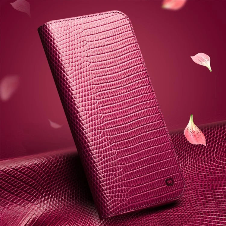 QIALINO For iPhone 16 Wallet Case Crocodile Texture Genuine Cow Leather Anti-Drop Phone Cover